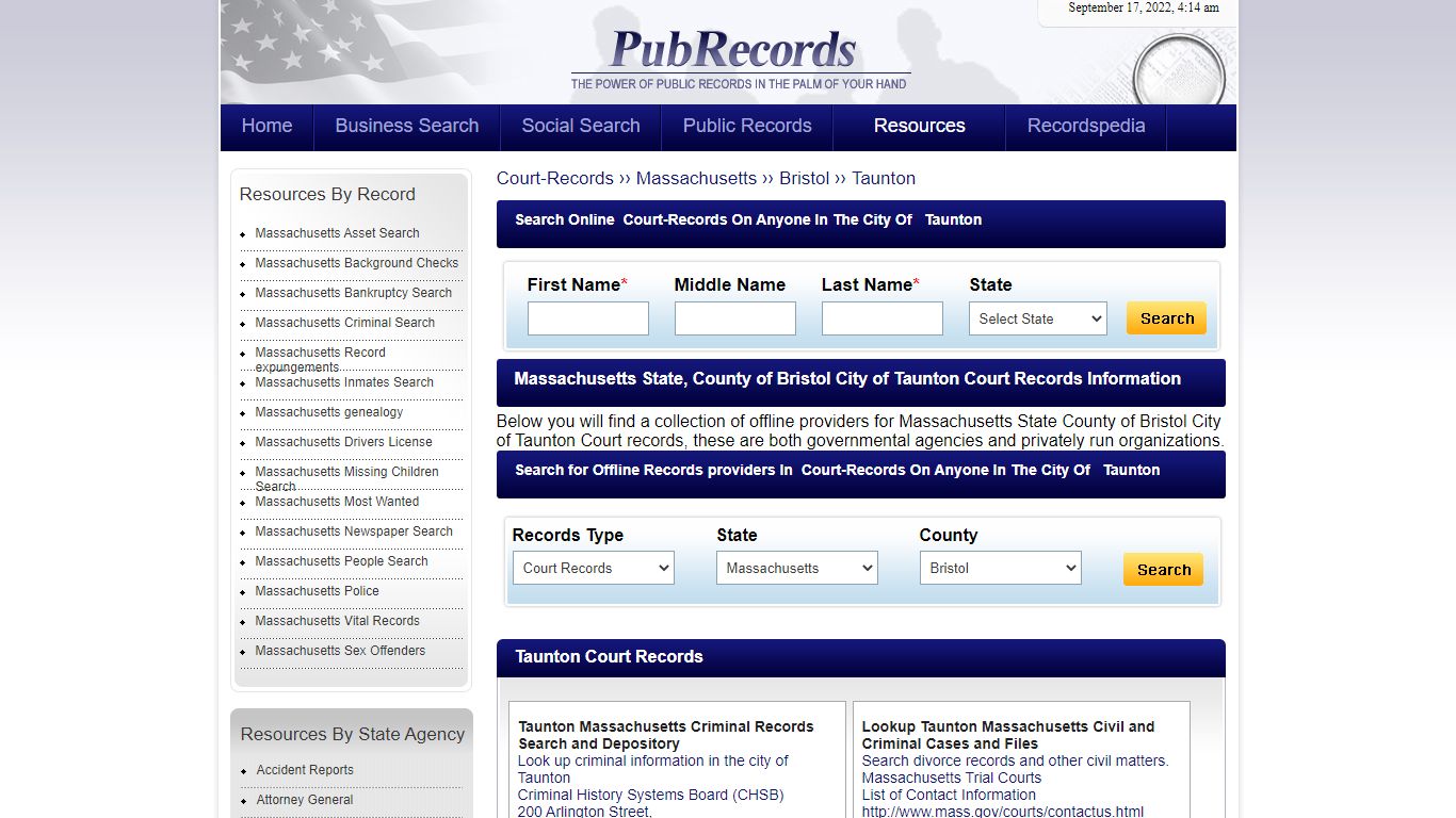 Taunton, Bristol County, Massachusetts Court Records