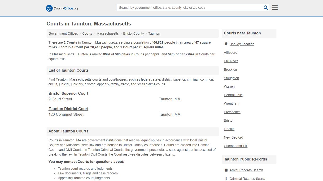 Courts - Taunton, MA (Court Records & Calendars) - County Office